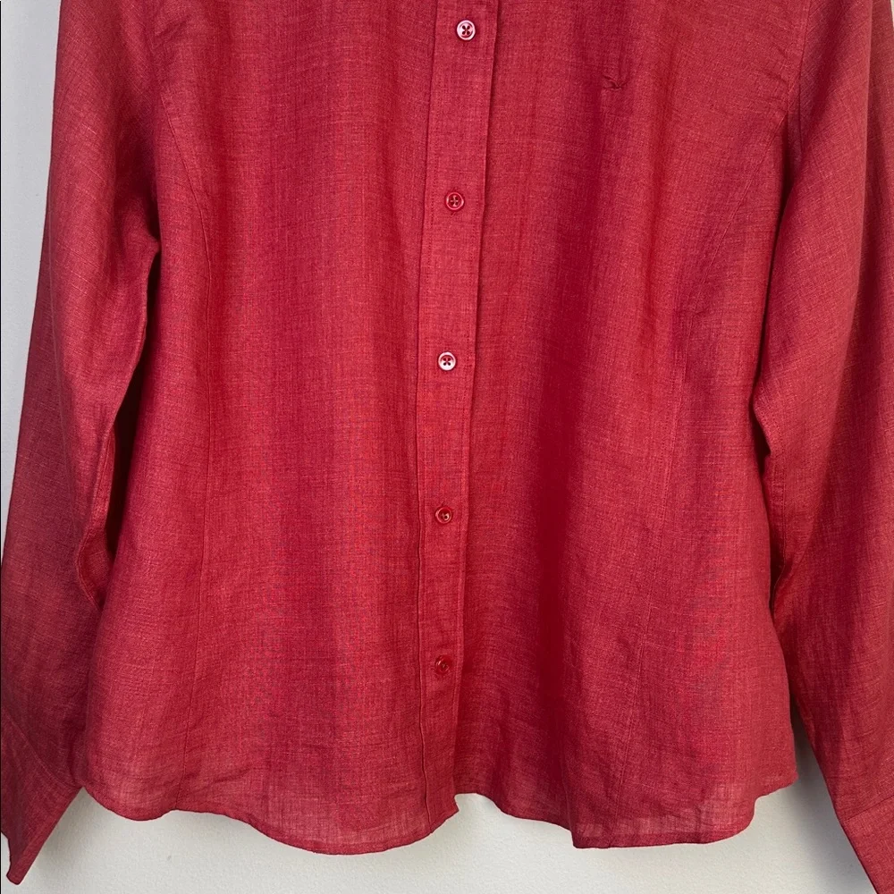 Faconnable !00% Linen Red Button Down Shirt Long Sleeve Collared Hong Kong XL - Picture 5 of 16